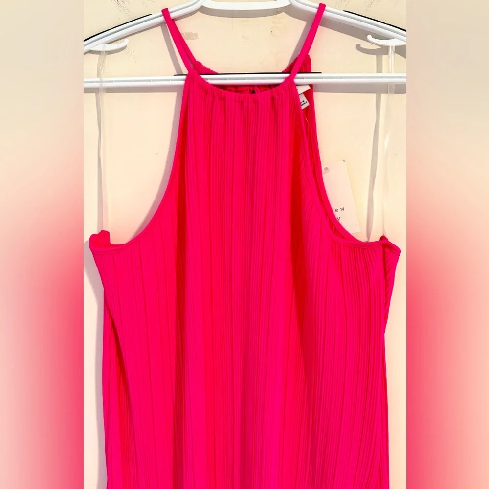 NWT Womens A New Day Hot Pink Pleated Halter Neck Thin Breathable Dress Sz Large - Picture 2 of 15